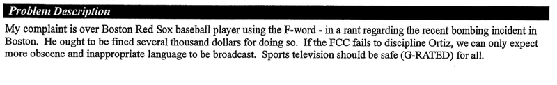 Illustration for article titled Every Viewer Complaint About Big Papi's Post-Bombing Swear Word